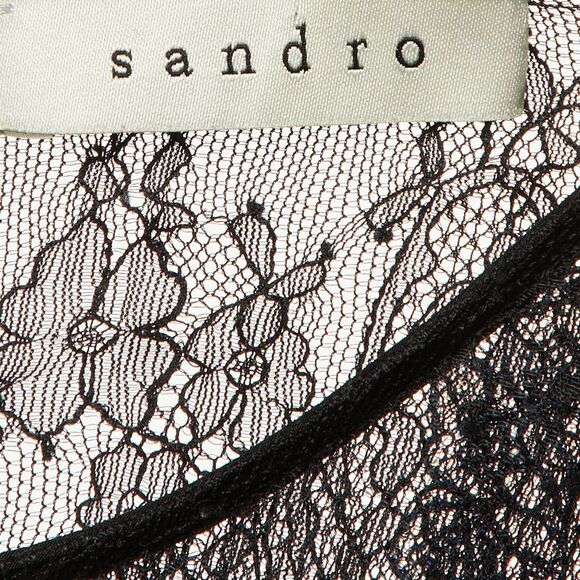 Sandro Black Lace Contrast Detail Mini Dress M - Picture 4 of 5
